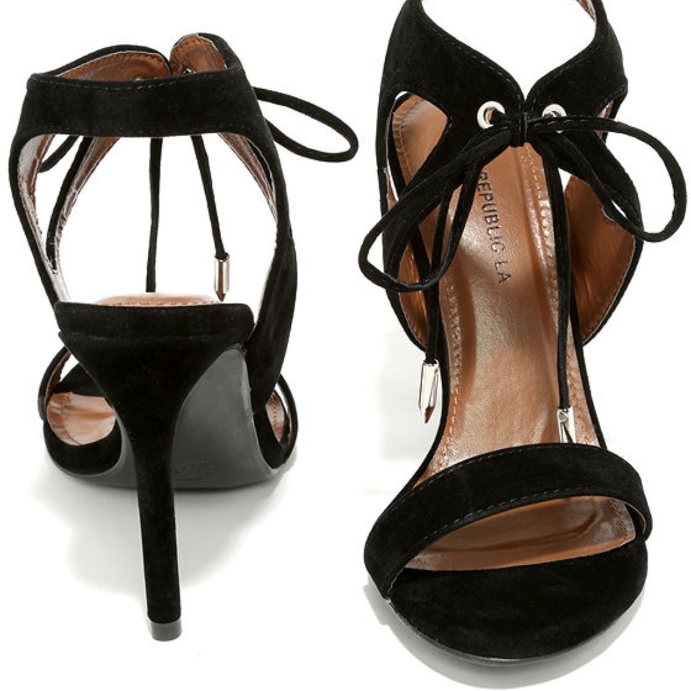 Lulus Black Velvet Tie Up Heels